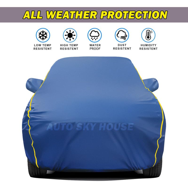 CityVegi 100% Water Resistant (Trusted) Fully Body Car Cover for WagonR (All Models Compatible) Heat Resistant,Triple Stitch, 2 Buckle with Strong Strap (Blue and Yellow Pipping) - View 3 of 5