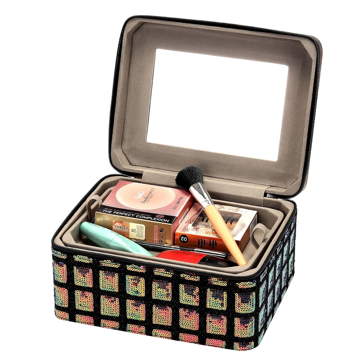 FADAK Vanity Box Makeup Storage Organizer Box with Adjustable Compartment &amp; Multi Functional Cosmetic Box Makeup Hand Box for Travel &amp; Home - View 2 of 6