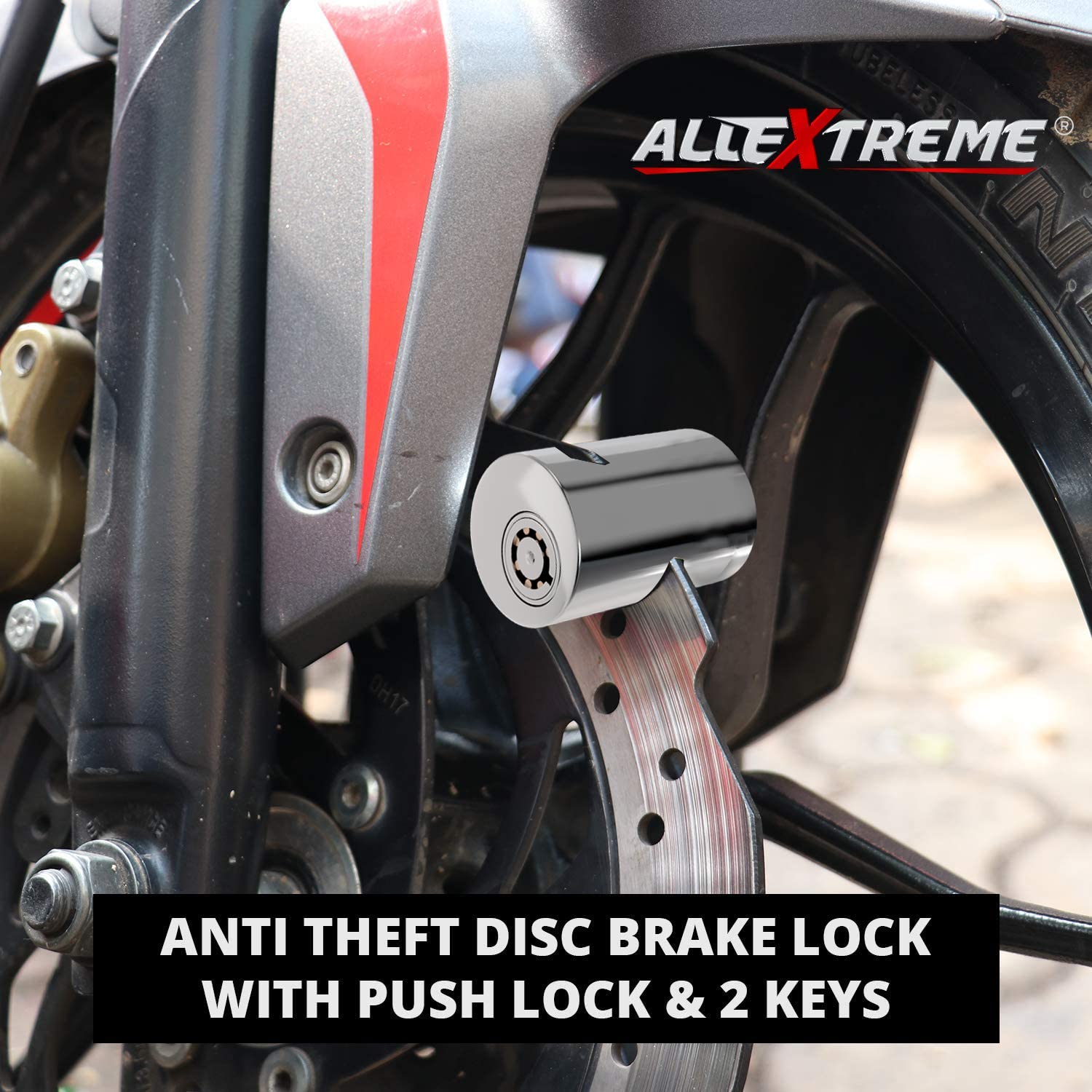 Allextreme EXHDBL1 Stainless Steel Heavy Duty Painted Finish Disc Brake Anti Theft 7mm Pin Wheel Locking Security Lock for Bike and Motorcycle (Chrome) - View 2 of 5