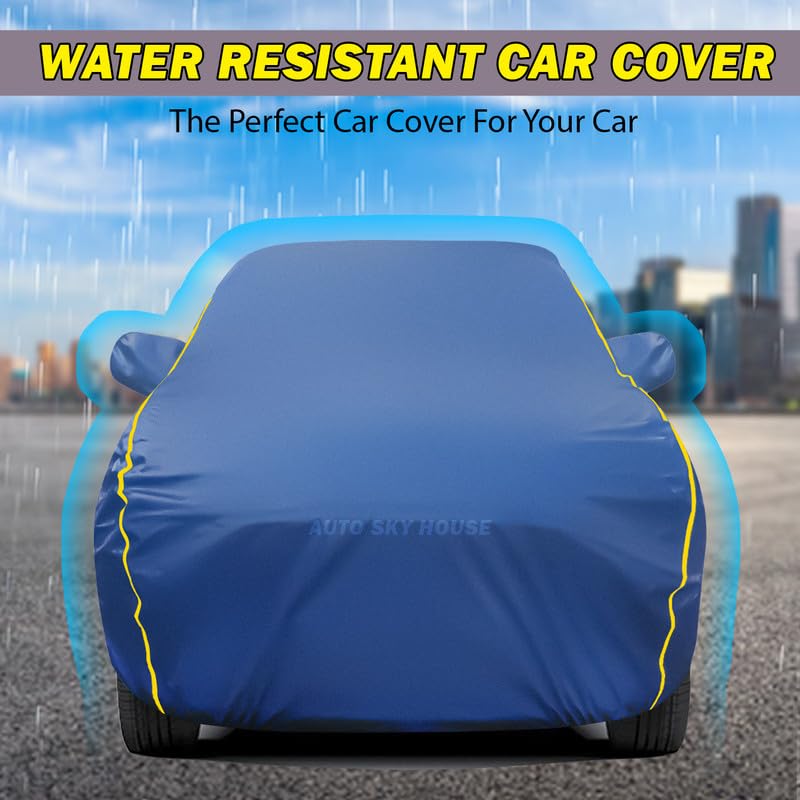 CityVegi 100% Water Resistant (Trusted) Fully Body Car Cover for WagonR (All Models Compatible) Heat Resistant,Triple Stitch, 2 Buckle with Strong Strap (Blue and Yellow Pipping) - View 2 of 5