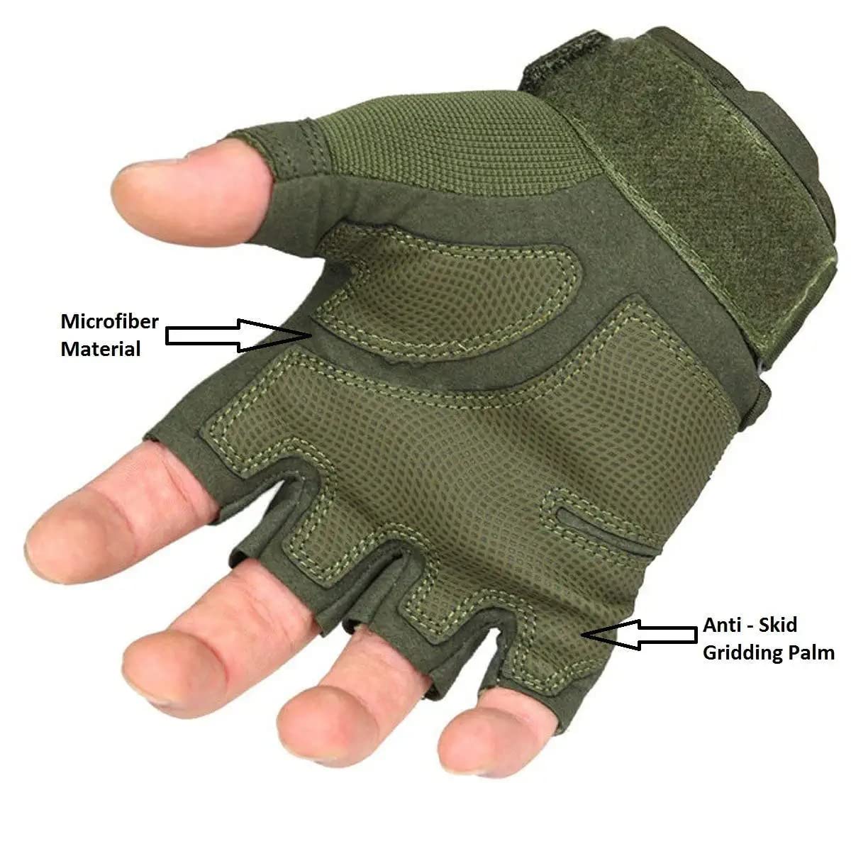 Zonkar Half Finger Glove Multi Sports for Tactical Fingerless Cycling Gloves Non-Slip Half Finger Hands Protector Army Military Bicycle Motocross Combat Glove Fitness Gym (S, Green) - View 6 of 6