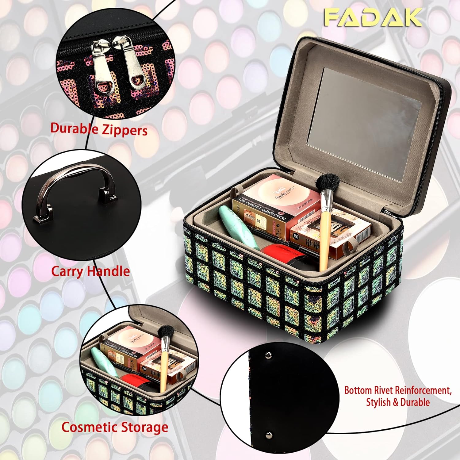 FADAK Vanity Box Makeup Storage Organizer Box with Adjustable Compartment &amp; Multi Functional Cosmetic Box Makeup Hand Box for Travel &amp; Home - View 5 of 6