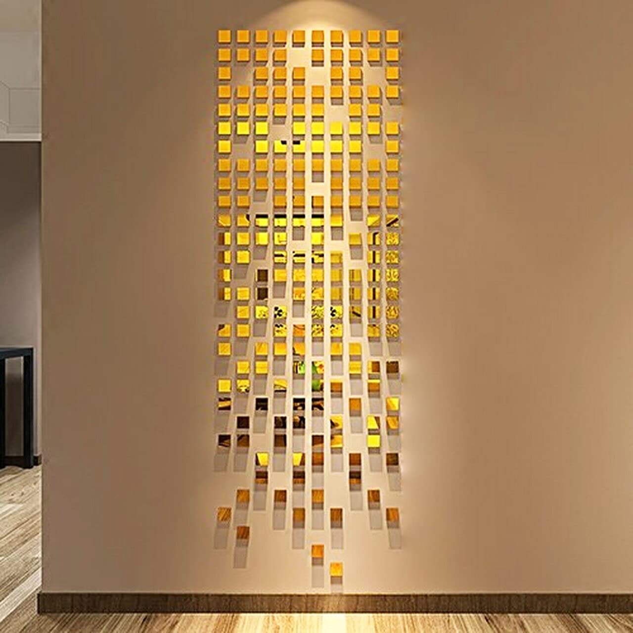 Sticker Mirror Texture Bikri Kendra - 100 Square Golden Decorative Mirror Stickers for Wall ...
