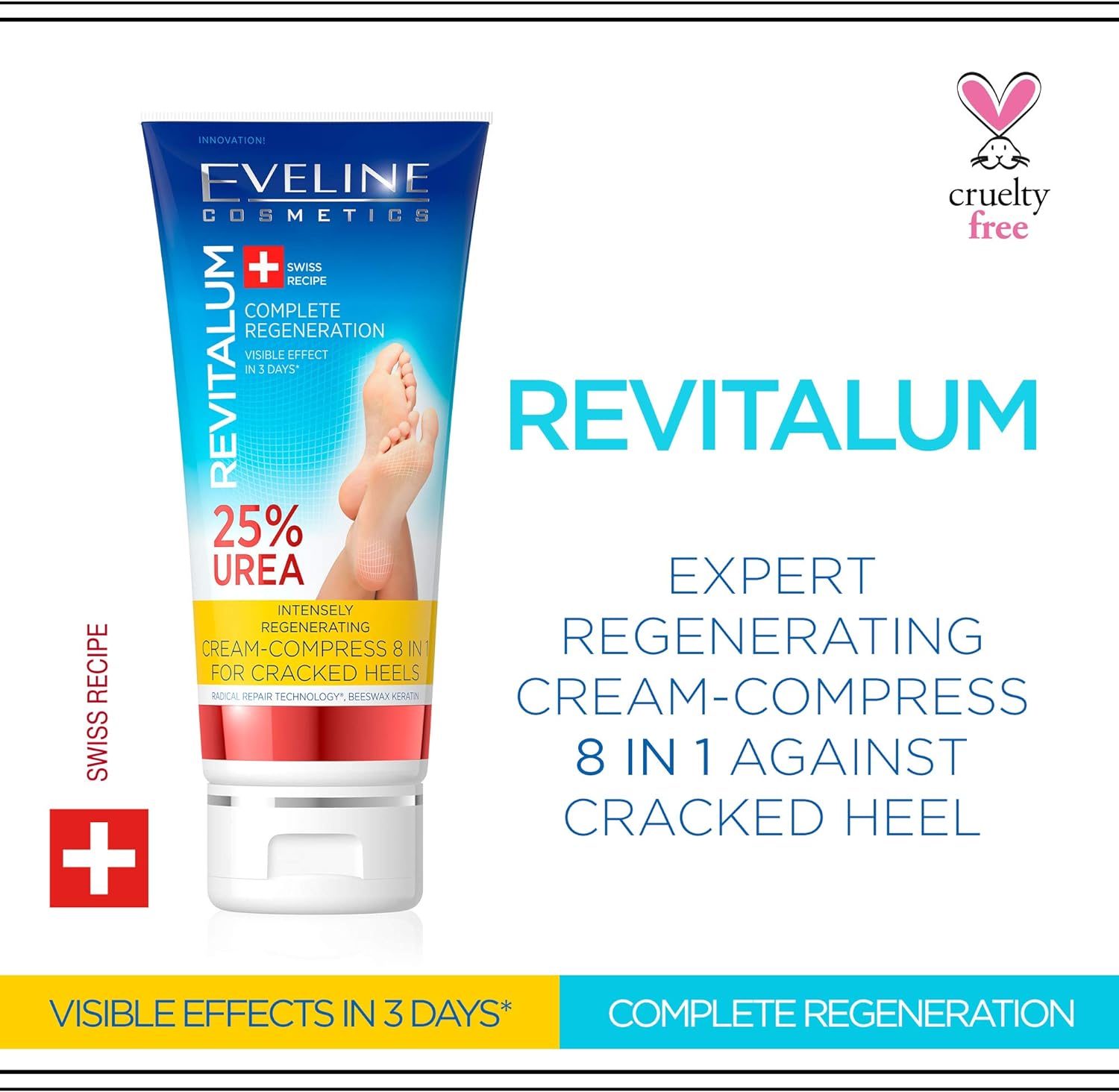Eveline Cosmetics Revitalum Cream-compress for Cracked Heels 8 in 1 | 75 ML | Moisturising Foot Cream for Cracked Heels Treatment | 25% UREA | Fast-absorbing Formula | Refreshing Mint Extract - View 2 of 5