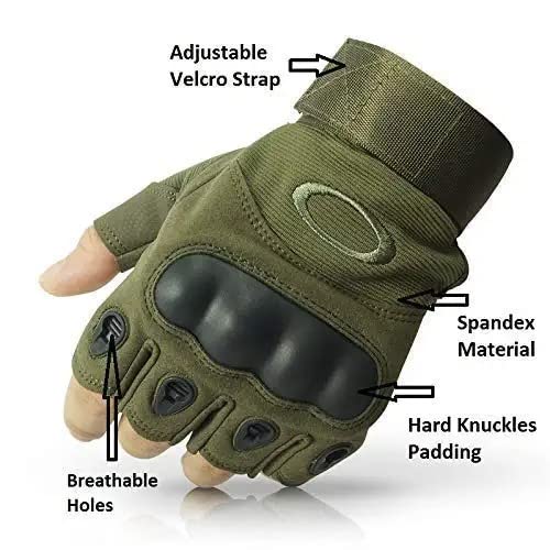 Zonkar Half Finger Glove Multi Sports for Tactical Fingerless Cycling Gloves Non-Slip Half Finger Hands Protector Army Military Bicycle Motocross Combat Glove Fitness Gym (S, Green) - View 5 of 6
