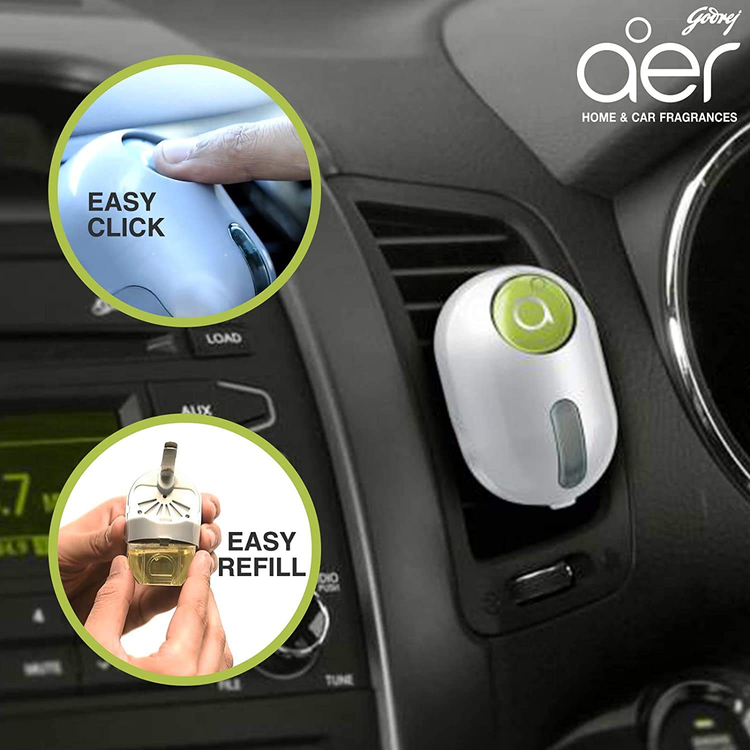 Godrej aer click | Car Vent Air Freshener Kit - Long-Lasting | Spill-proof | Fresh Lush Green (10g) - View 5 of 7
