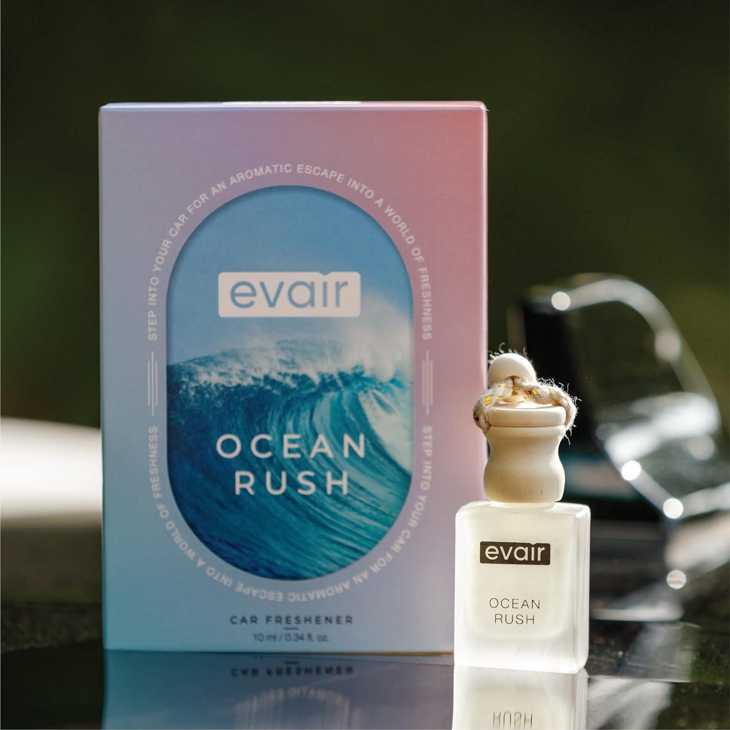 Evair Car Air Freshener with Essential Oils Fragrance in Glass Bottle with Wooden Diffuser Lid | 10 ml - Pack of 1 (Ocean Rush) - View 4 of 6