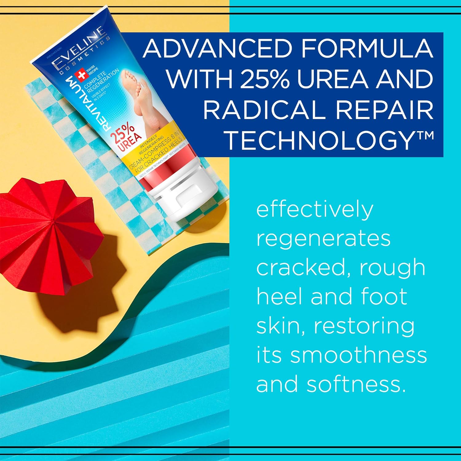 Eveline Cosmetics Revitalum Cream-compress for Cracked Heels 8 in 1 | 75 ML | Moisturising Foot Cream for Cracked Heels Treatment | 25% UREA | Fast-absorbing Formula | Refreshing Mint Extract - View 3 of 5