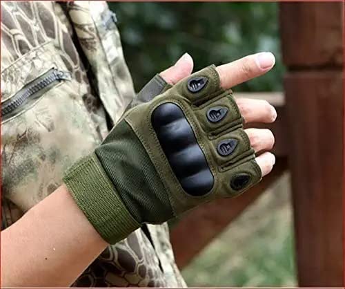 Zonkar Half Finger Glove Multi Sports for Tactical Fingerless Cycling Gloves Non-Slip Half Finger Hands Protector Army Military Bicycle Motocross Combat Glove Fitness Gym (S, Green) - View 4 of 6
