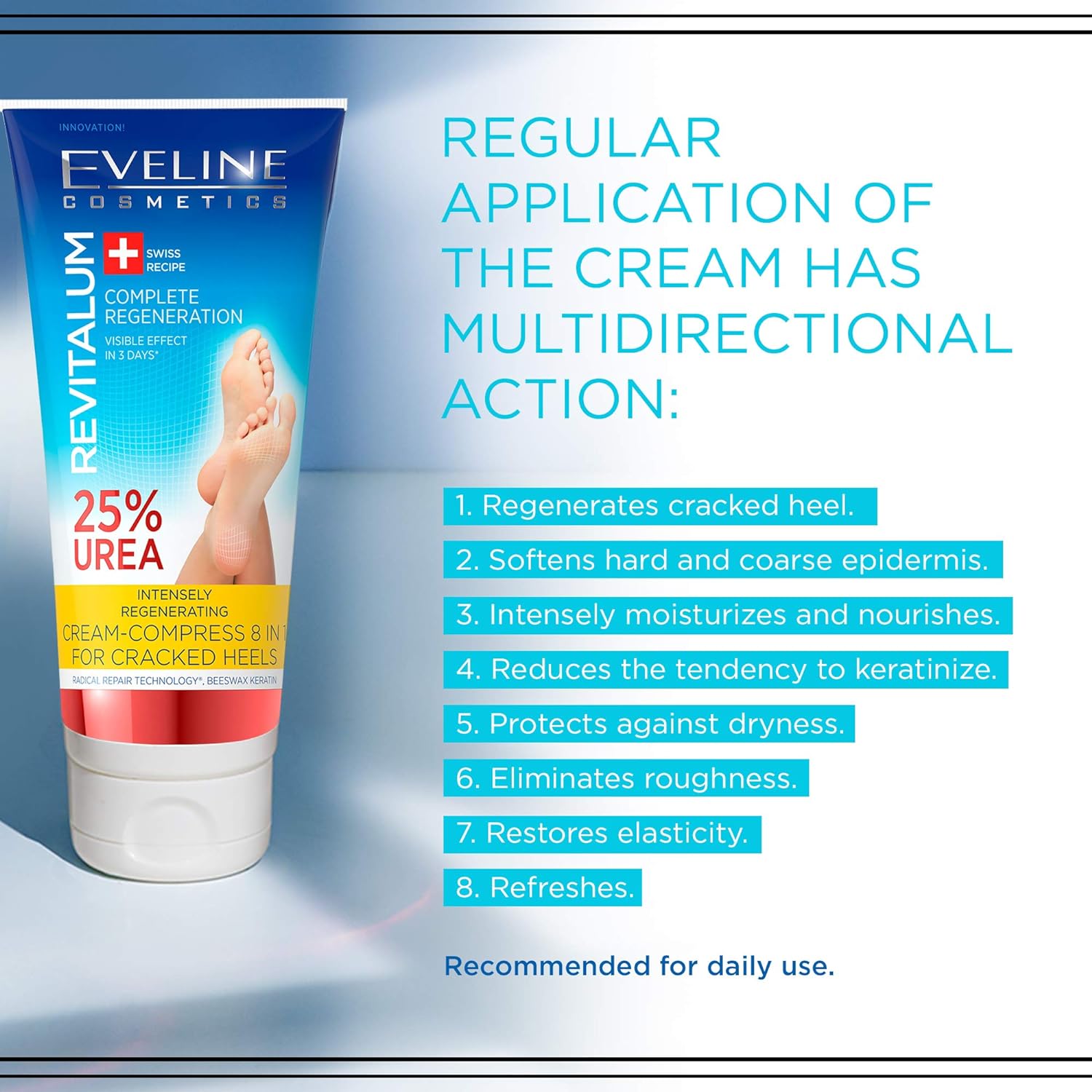 Eveline Cosmetics Revitalum Cream-compress for Cracked Heels 8 in 1 | 75 ML | Moisturising Foot Cream for Cracked Heels Treatment | 25% UREA | Fast-absorbing Formula | Refreshing Mint Extract - View 4 of 5
