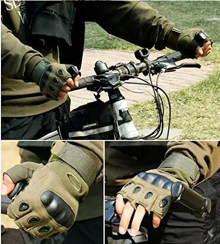Zonkar Half Finger Glove Multi Sports for Tactical Fingerless Cycling Gloves Non-Slip Half Finger Hands Protector Army Military Bicycle Motocross Combat Glove Fitness Gym (S, Green) - View 3 of 6