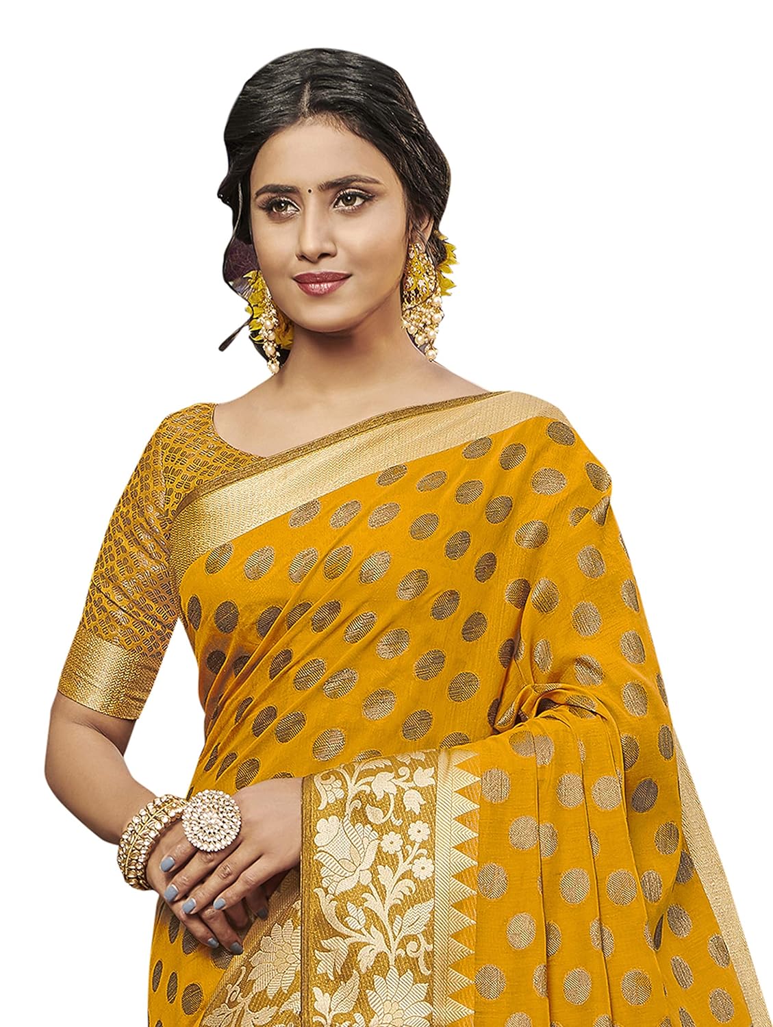 PISARA Women's Chanderi Cotton Silk Saree with Blouse Piece - View 2 of 5