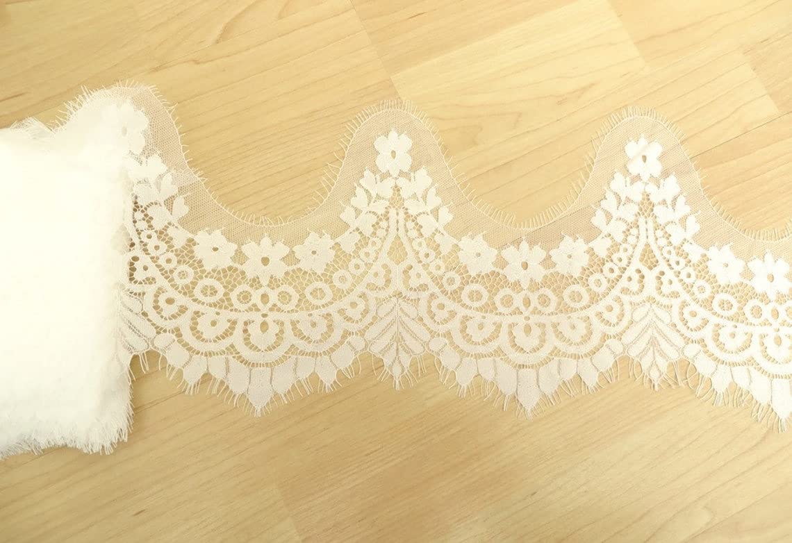 Orient Lace Craft Chantilly Scallop Net Lace,Black Color, Nylon,Floral Eyelash Lace Trim,Ribbon,Sewing Dress Skirt,Burkha, Decor DIY Handicrafts. (White) - View 2 of 5