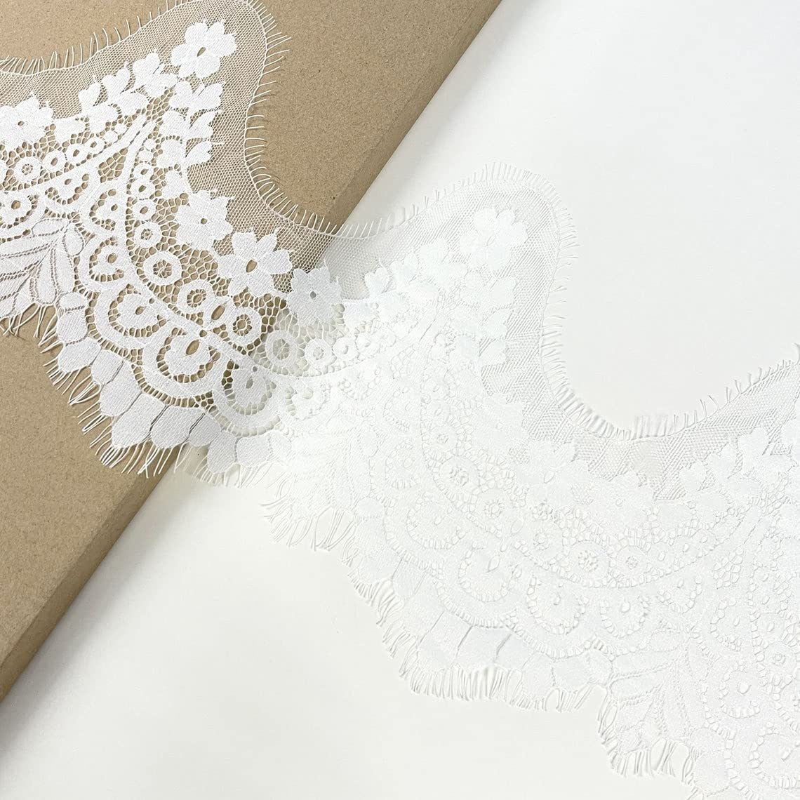 Orient Lace Craft Chantilly Scallop Net Lace,Black Color, Nylon,Floral Eyelash Lace Trim,Ribbon,Sewing Dress Skirt,Burkha, Decor DIY Handicrafts. (White) - View 3 of 5