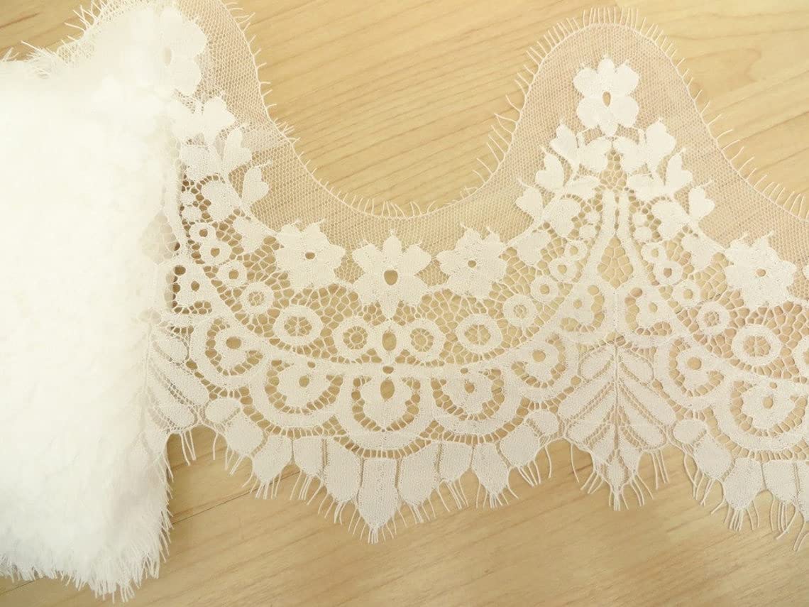 Orient Lace Craft Chantilly Scallop Net Lace,Black Color, Nylon,Floral Eyelash Lace Trim,Ribbon,Sewing Dress Skirt,Burkha, Decor DIY Handicrafts. (White) - View 4 of 5