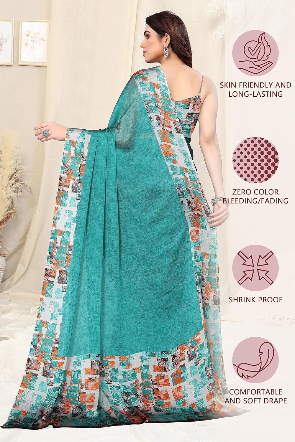 SOURBH Chiffon Texture Border Printed Women's Saree with Blouse Piece - View 3 of 7