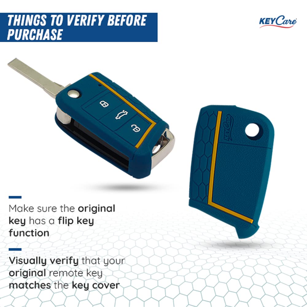 Keycare® Silicone Key Cover Compatible for Volkswagen Jetta, Tiguan, Taigun, T-ROC, Virtus flip Key (Blue) - View 2 of 6