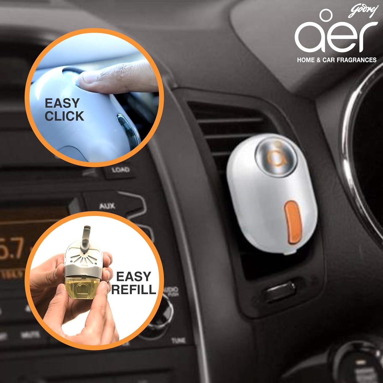 Godrej aer click | Car Vent Air Freshener Kit - Long-Lasting | Spill-proof | Bright Tangy Delight (10g) (Orange, Gel) - View 4 of 6
