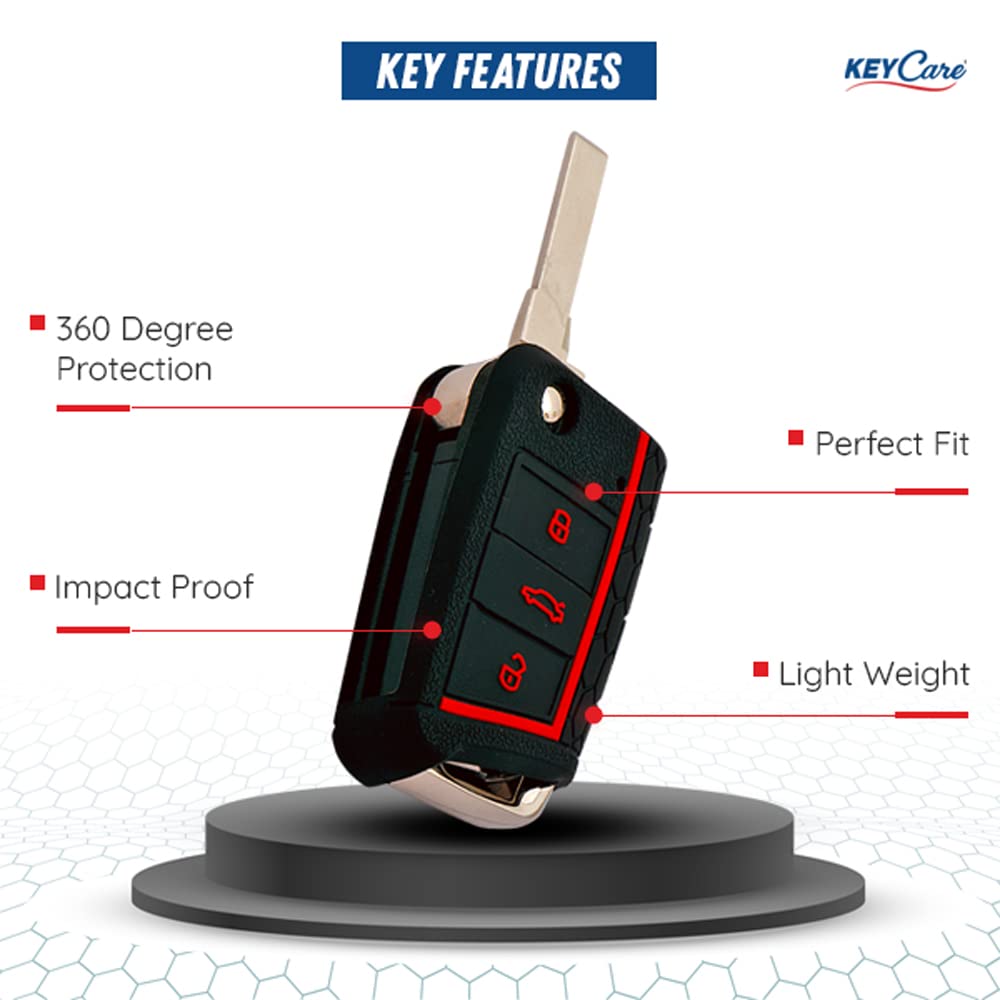 Keycare® Silicone Key Cover Compatible for Volkswagen Jetta, Tiguan, Taigun, T-ROC, Virtus flip Key (Blue) - View 3 of 6