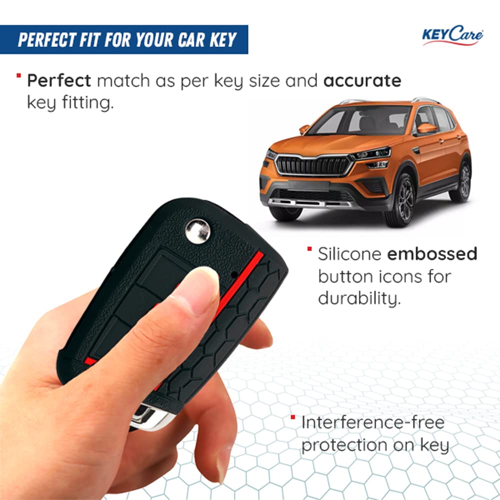 Keycare® Silicone Key Cover Compatible for Volkswagen Jetta, Tiguan, Taigun, T-ROC, Virtus flip Key (Blue) - View 6 of 6