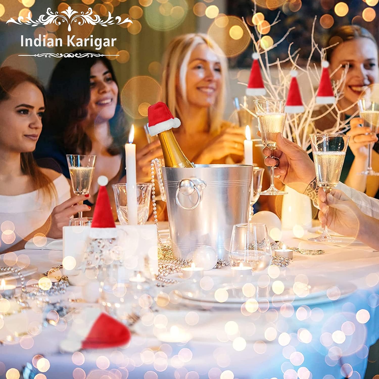 Indian Karigar Christmas Decorations Items for Home 12 Pcs Mini Caps for Bottle Decoration Christmas Decoration Item for Home Merry Christmas Decor Christmas Tree Decoration Items Set of 12 Red - View 2 of 5