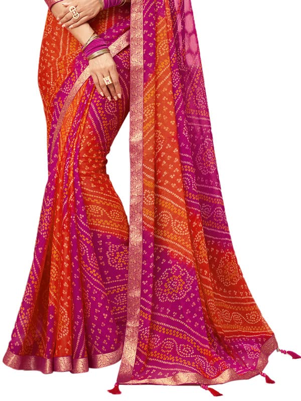 SIRIL Women's Bandhani Printed Chiffon Saree with Blouse - View 2 of 4