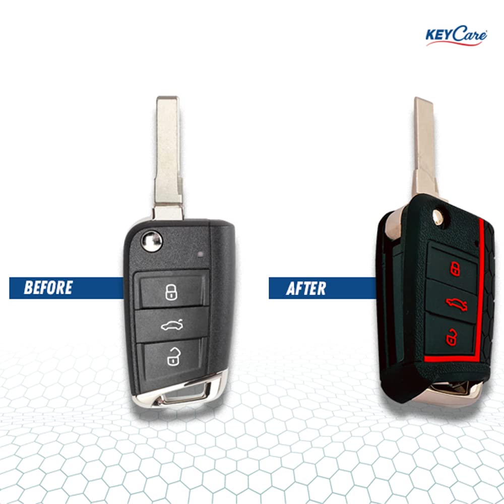 Keycare® Silicone Key Cover Compatible for Volkswagen Jetta, Tiguan, Taigun, T-ROC, Virtus flip Key (Blue) - View 4 of 6