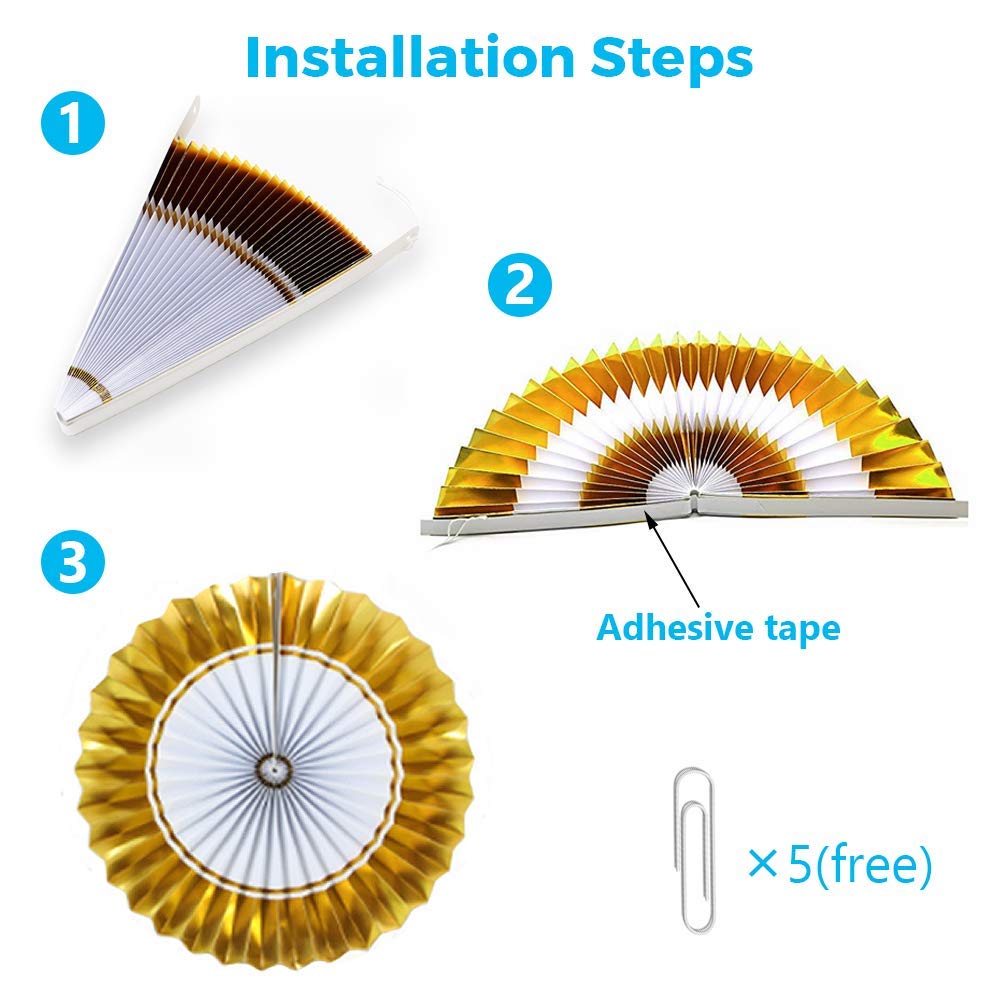 Party Propz Birthday Decoration Items For Husband,-10Pcs/ Gold Paper Fan Hanging Decorations Set with Gold Happy Birthday Banners and Pennant Banner for Bday Decorative Supplies Materials - View 4 of 5