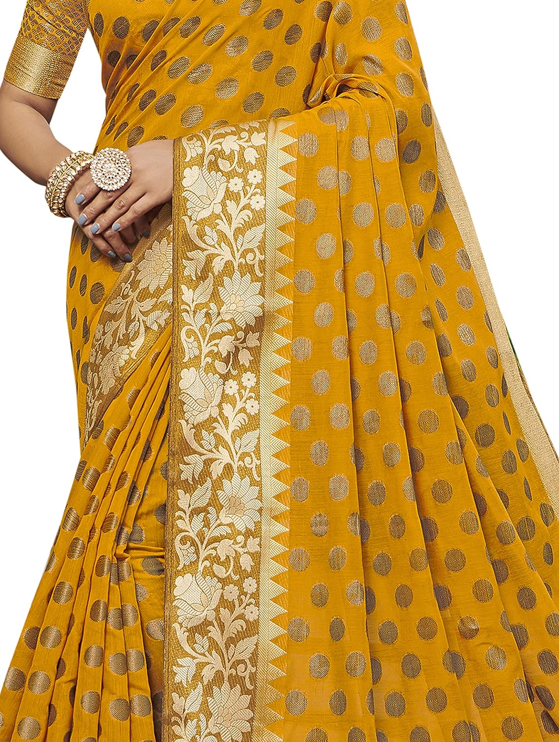 PISARA Women's Chanderi Cotton Silk Saree with Blouse Piece - View 3 of 5