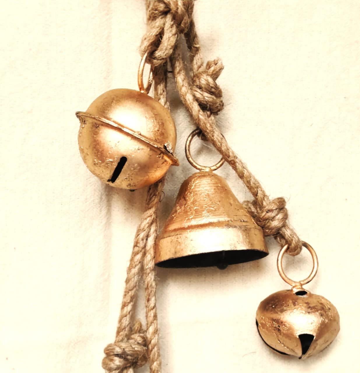 Homenique Antique Embossed Plastic Jingle Bells 2.5inch Jewelry Ornament for Home Christmas Tree Decoration DIY Crafts Hanging Bells Party, Light Golden,2.5inch- Pack of 12 - View 3 of 3