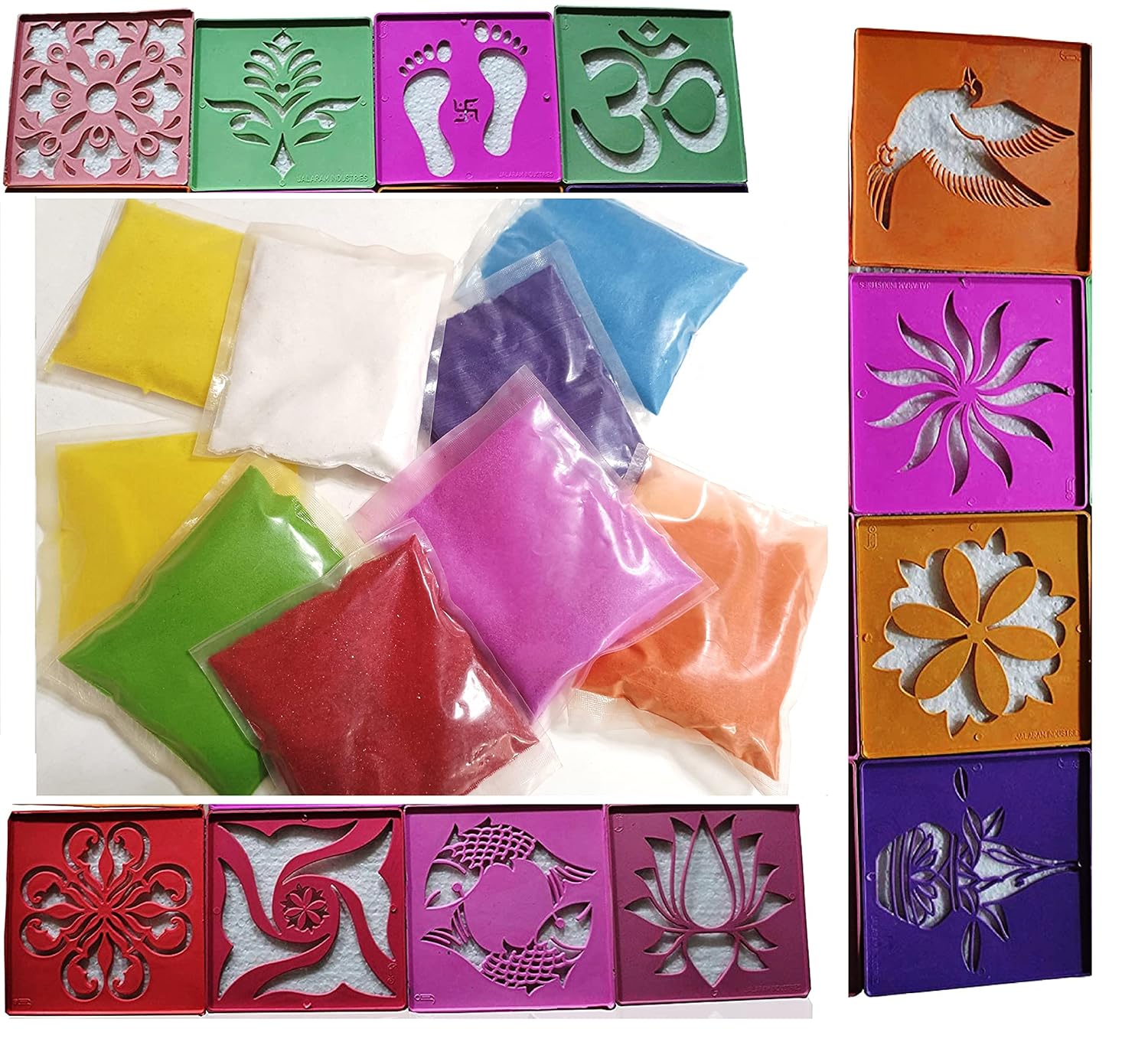 CraftVatika Rangoli Colour Powder with Stencils Kit Diwali Decoration Items for Home Stencils Tool Floor Art Rang for Home Navratri Pongal Pooja Mandir Decor - View 2 of 5
