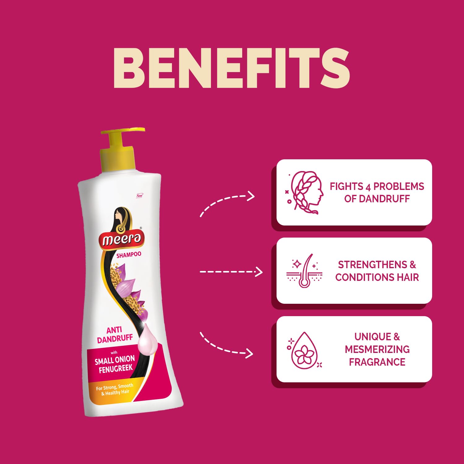 Meera Anti Dandruff Shampoo, With Goodness Of Small Onion and Fenugreek, Nourishment, For Men And Women, Paraben Free, 340ml - View 2 of 3