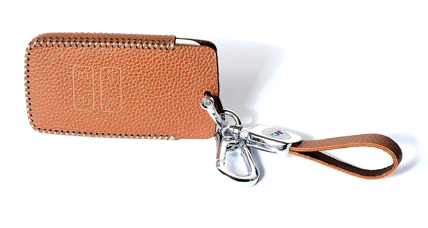 JVCV® Soft Handmade Lychee Pattern Leather Key Cover Compatible with Renault Kiger Triber Smart Key (Brown) - View 3 of 4