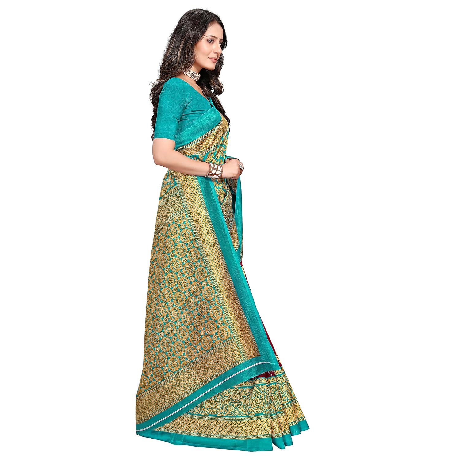 Rekha Maniyar Women's Art Silk Paisley Printed Saree With Unstitched Blouse (Half-Half) - View 3 of 5