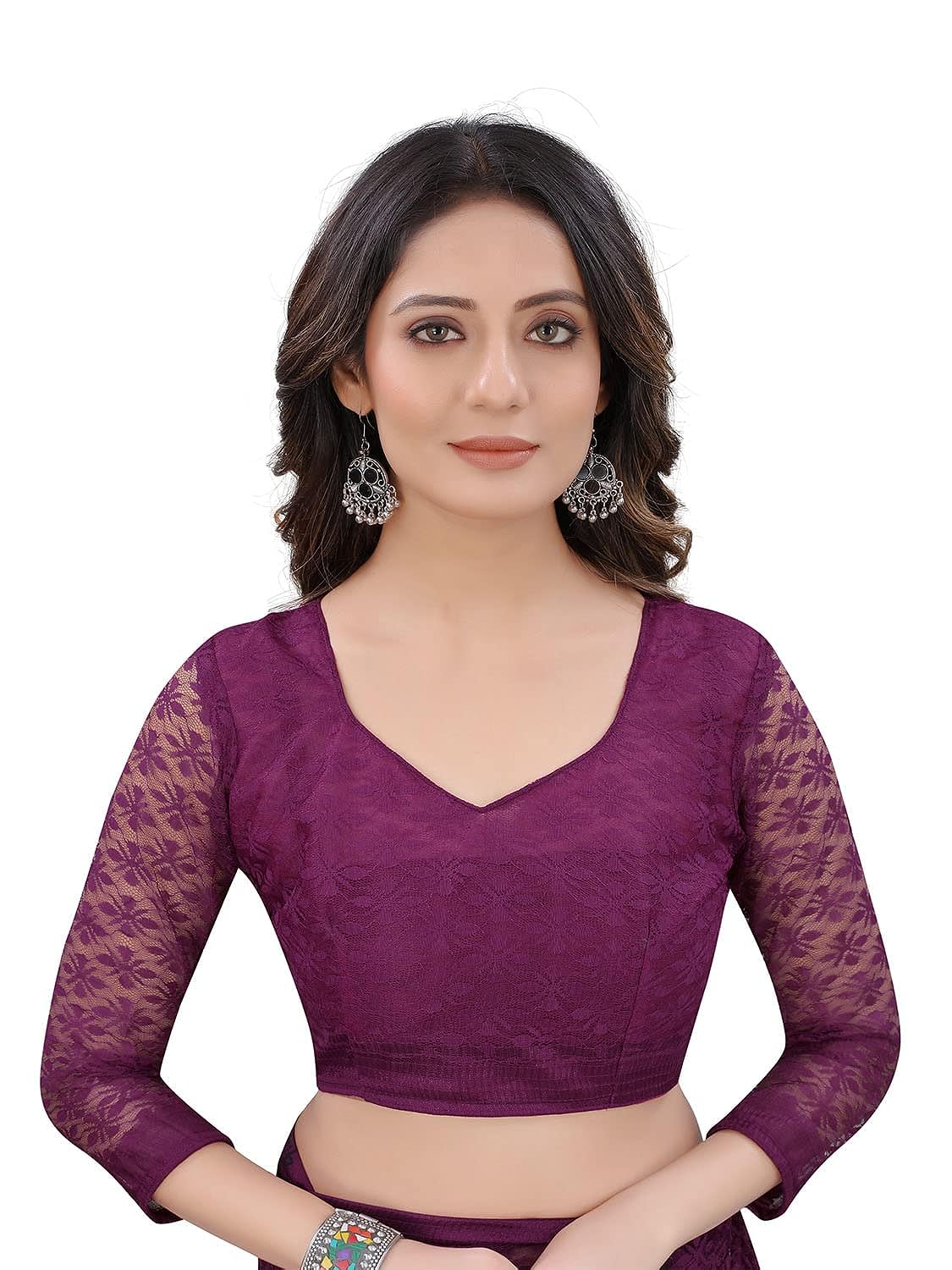 Dhyey fashion Women's Wine Floral Pattern Brasso Net Tassles Saree With Unstitched Blouse Piece - View 5 of 6