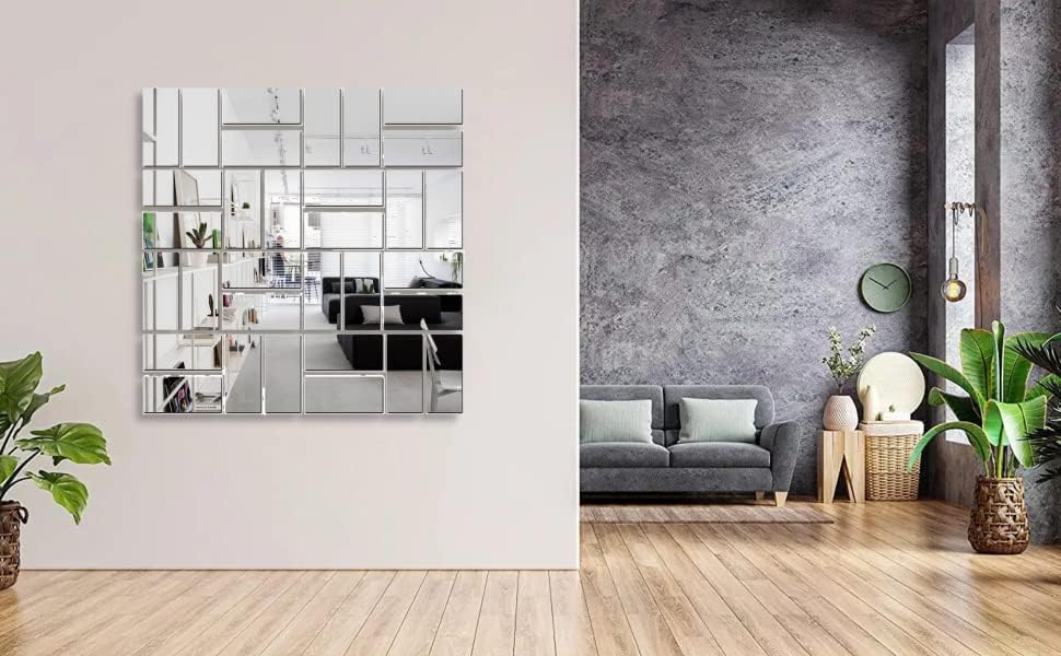 Bikri Kendra - 20 Rectangle Silver with 20 Butterfly Mirror Stickers for Wall, Acrylic Mirror Wall Stickers for Hall Room, Bed Room, Kitchen. Wall Mirror Stickers, 3D Acrylic Stickers Self-Adhesive - View 4 of 4