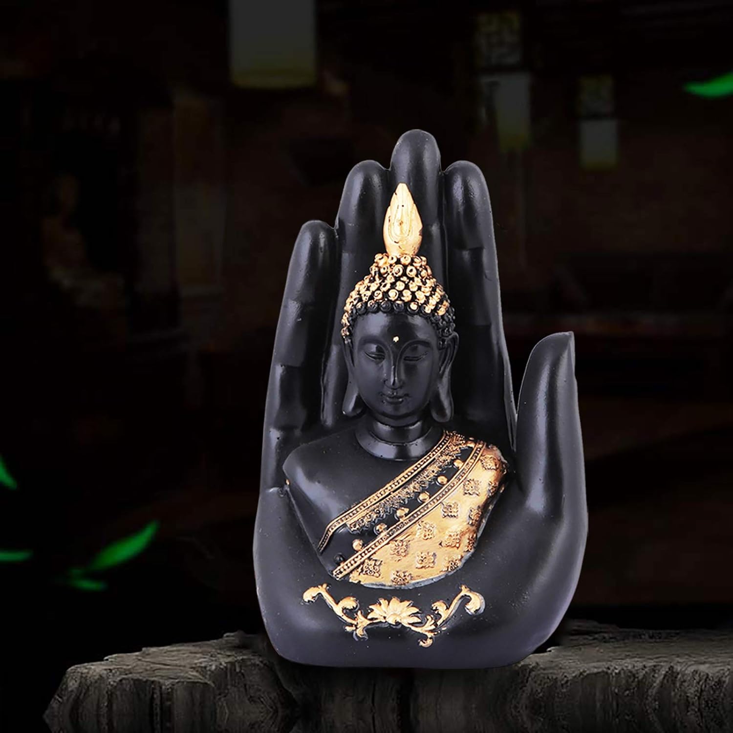 Ascension ® Golden Handcrafted Polyresin Palm Buddha Showpiece for Home Decoration (Black) - View 5 of 5