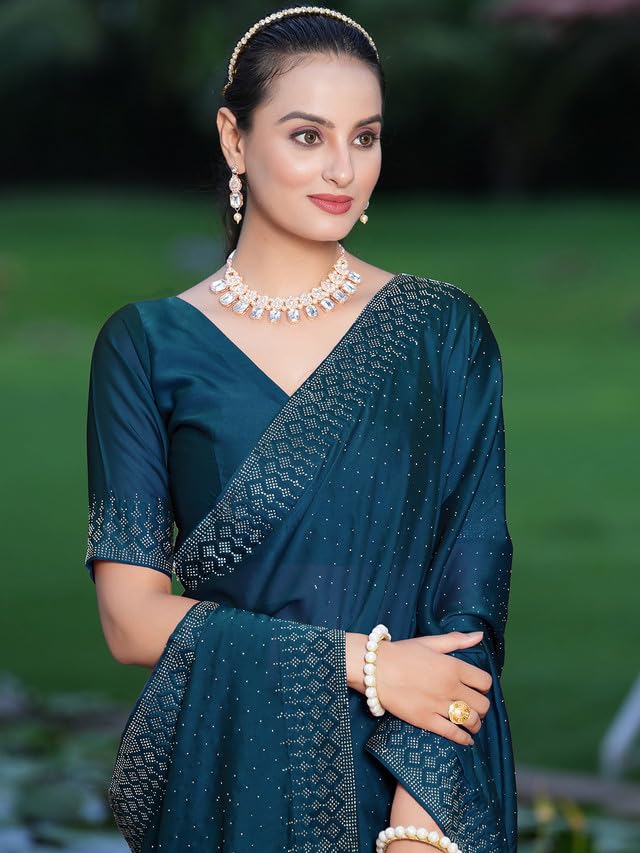 Satrani Women's Georgette Solid Hot Fixing Saree with Unstitched Blouse Piece - View 3 of 5