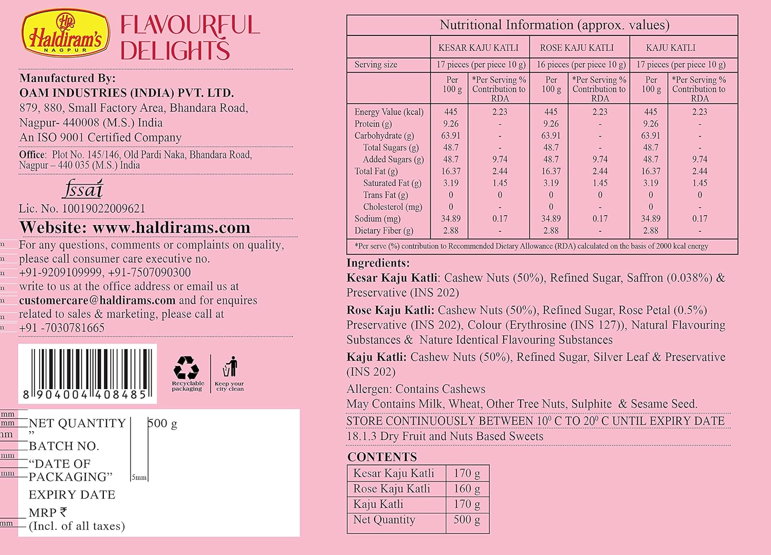 Haldiram's Nagpur Flavourful Delights Assorted Kaju Katli (500 gm) - View 3 of 3