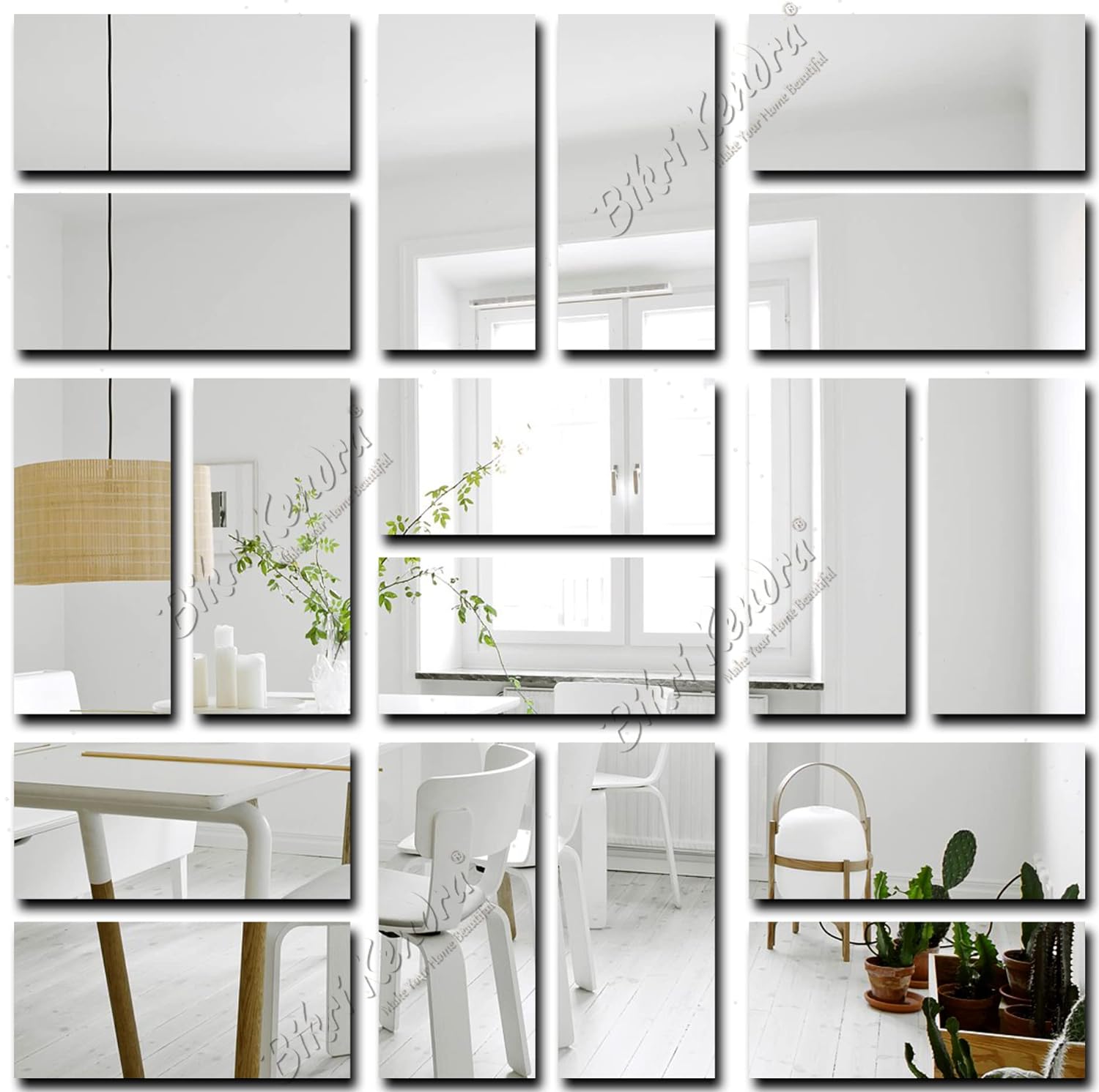 Sticker Mirror Texture Bikri Kendra - 20 Rectangle Silver Decorative Mirror Stickers for Wall ...