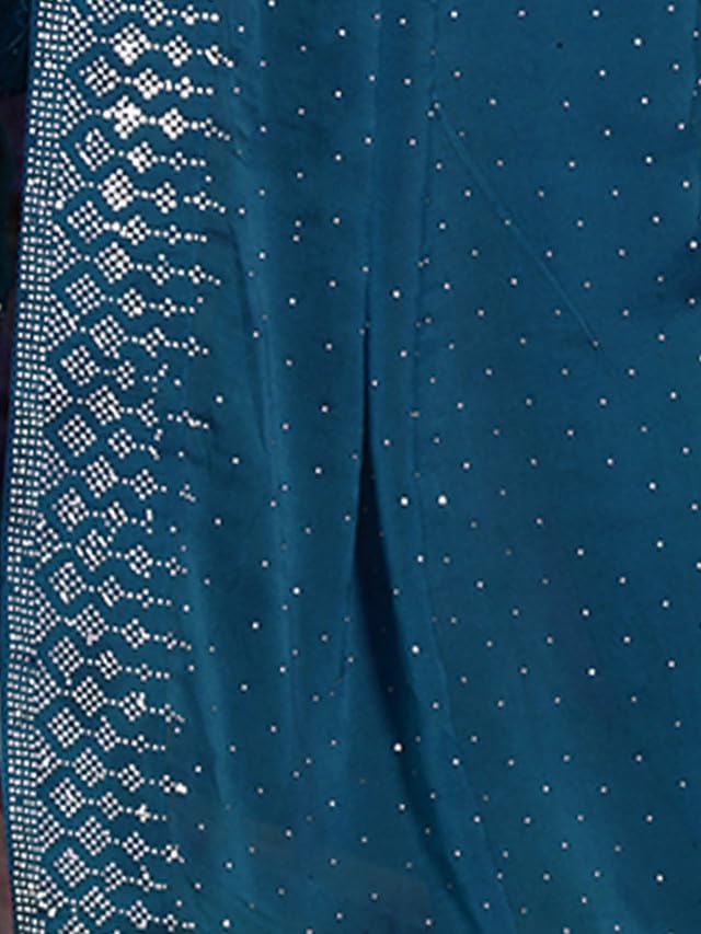 Satrani Women's Georgette Solid Hot Fixing Saree with Unstitched Blouse Piece - View 5 of 5