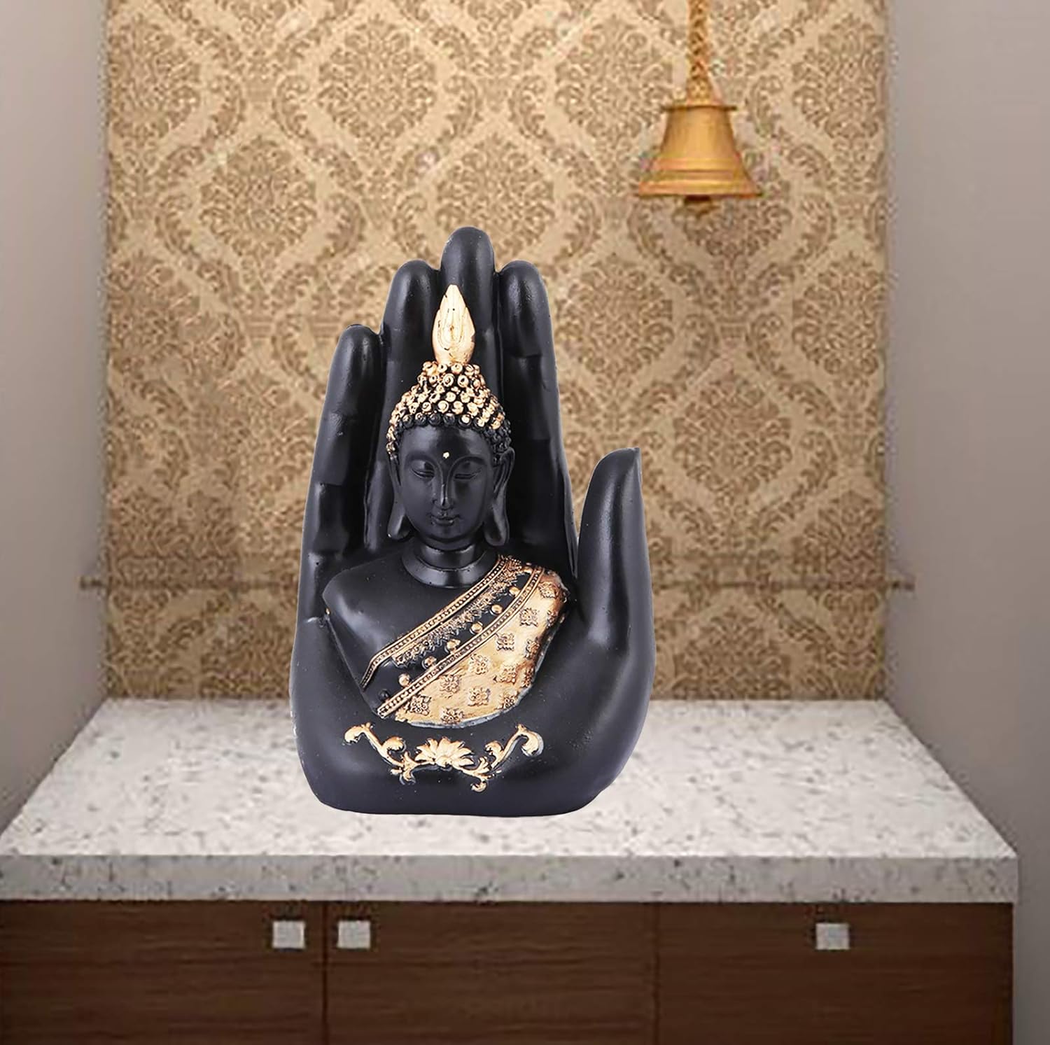 Ascension ® Golden Handcrafted Polyresin Palm Buddha Showpiece for Home Decoration (Black) - View 3 of 5