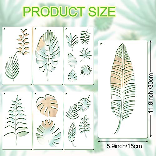 Zonon 12 Pieces Tropical Fern Leaf Painting Stencils Large Reusable Palm Turtle Leaf Wall Stencil Flexible Botanical Leaves Template Set Crafts For Furniture Canvas Wood Plank (4 X 8 Inches) - View 5 of 5