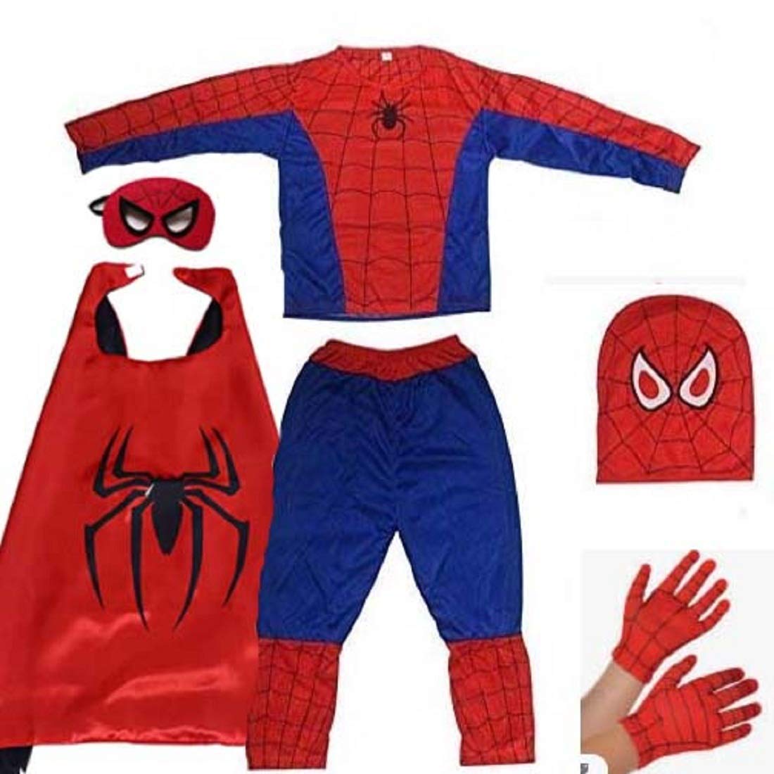 JBD ENT Nylon Superhero Dress + Glove +Mask Superhero Costume |Birthday Gift for Kids| Halloween Party Costume for Boys (6-8 years, Red) - View 3 of 4