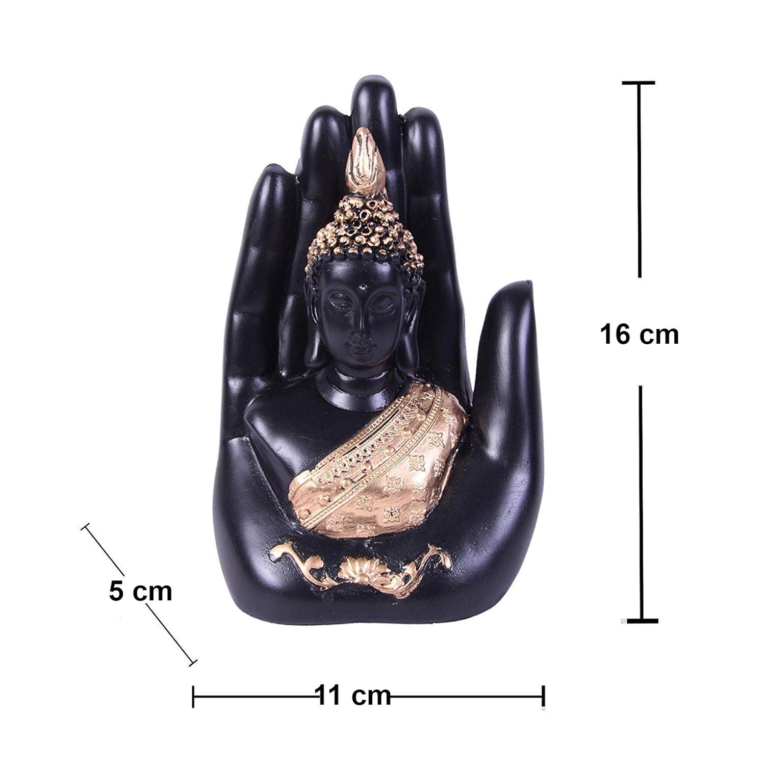 Ascension ® Golden Handcrafted Polyresin Palm Buddha Showpiece for Home Decoration (Black) - View 2 of 5