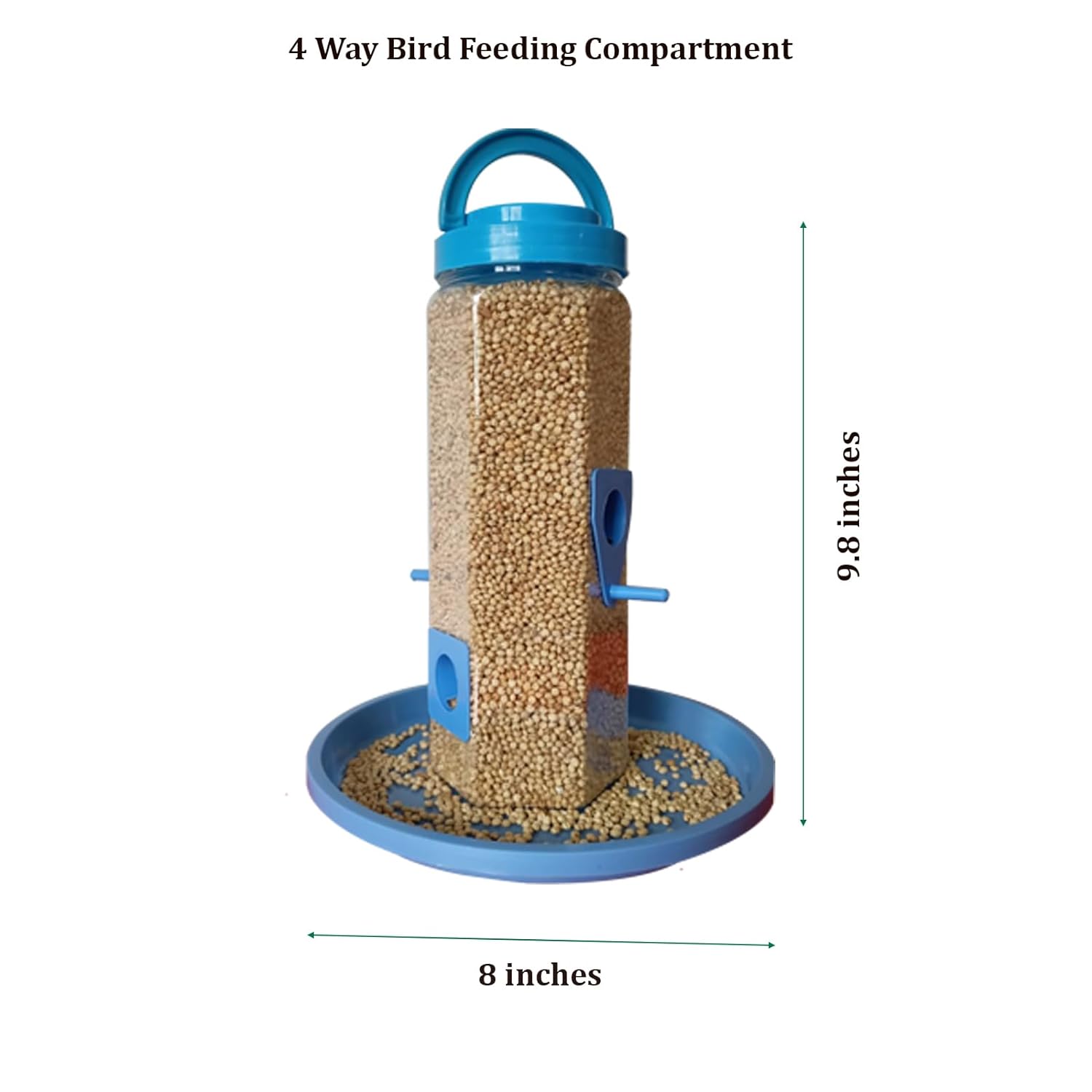 KBV Bird Feeder 4 Way Hanging Bird Feeder for Sparrow, Finches, Budgies, Indian Munias, Parrot for Home, Balcony, Window, Terrace and Garden (Blue) - View 2 of 4