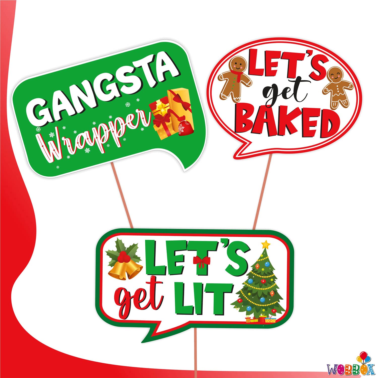 WOBBOX Christmas Decoartion Photo Booth Party Props, Red & Green (26 Pcs) Christmas Decorations Items, Christmas Decorations - View 3 of 4