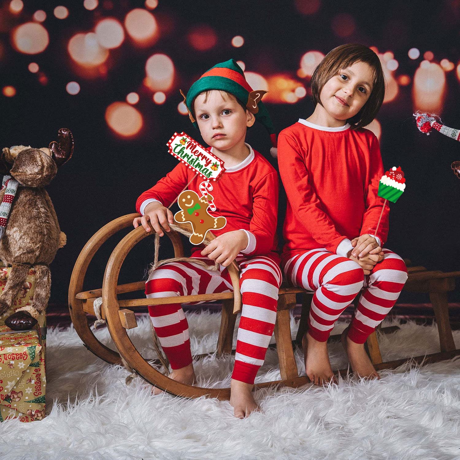 WOBBOX Christmas Decoartion Photo Booth Party Props, Red & Green (26 Pcs) Christmas Decorations Items, Christmas Decorations - View 2 of 4