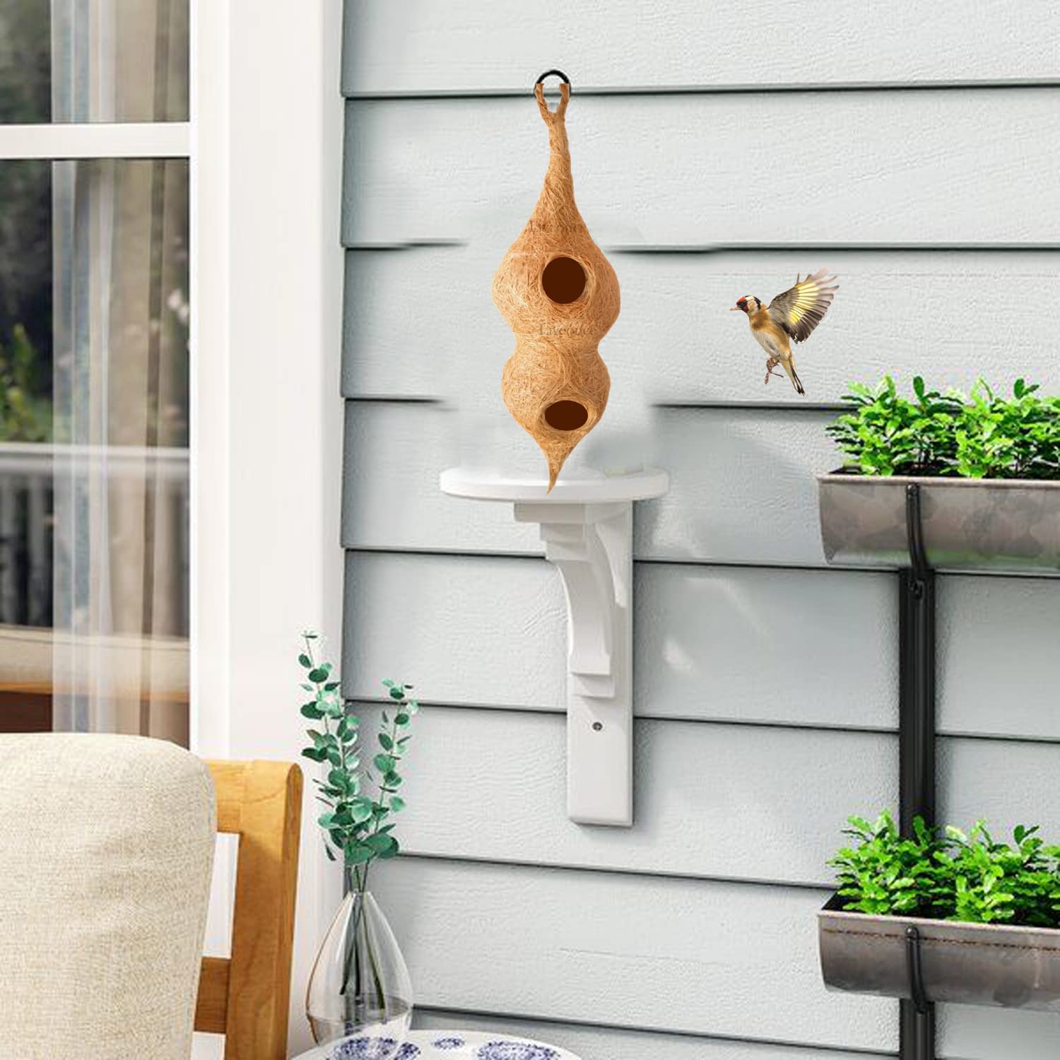 WildBird Care Safest Organic Double Condos Bird nest Purely Handmade Sparrow/Small Birds, Material Type -Coir and Coconut Shell(Brown) - View 5 of 5