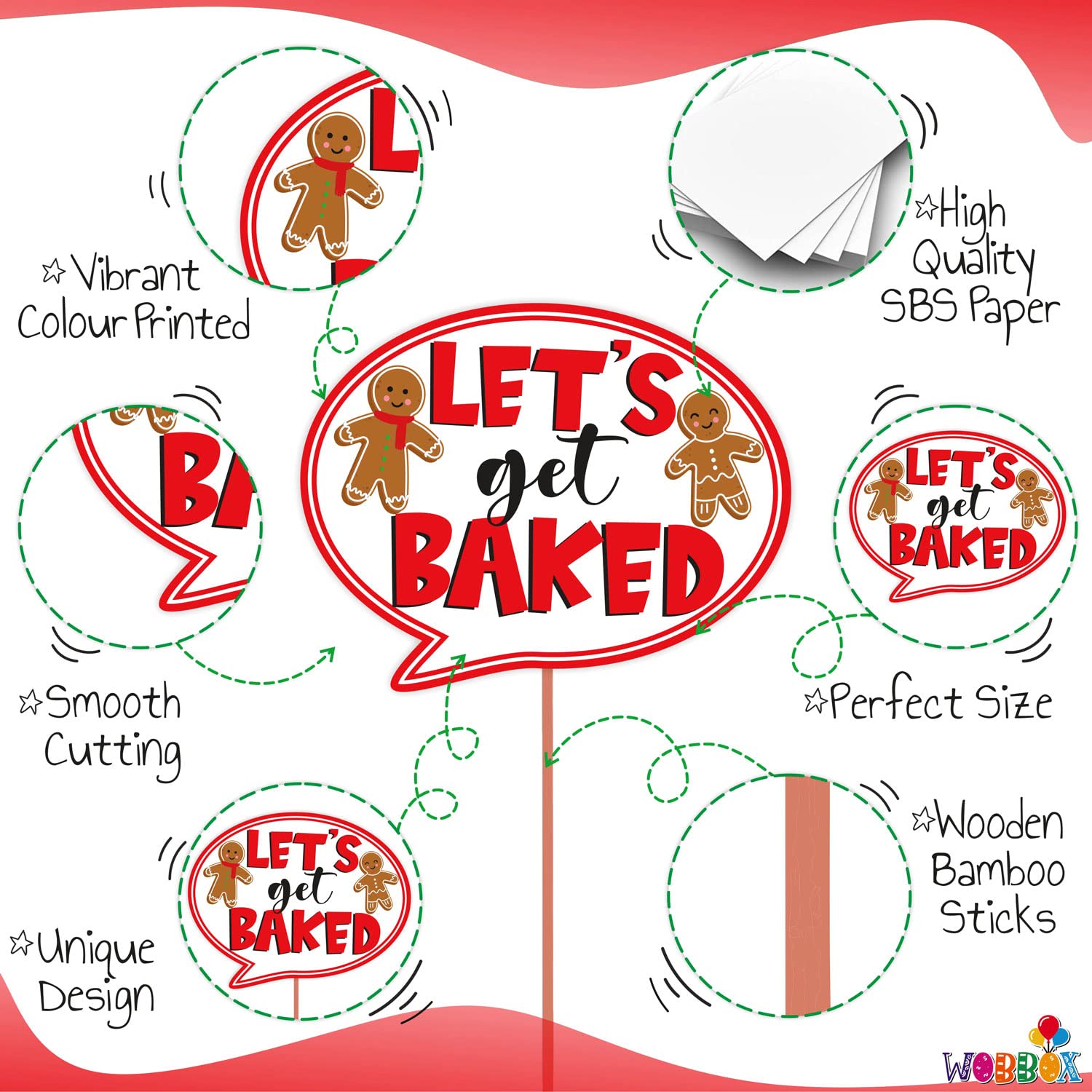 WOBBOX Christmas Decoartion Photo Booth Party Props, Red & Green (26 Pcs) Christmas Decorations Items, Christmas Decorations - View 4 of 4